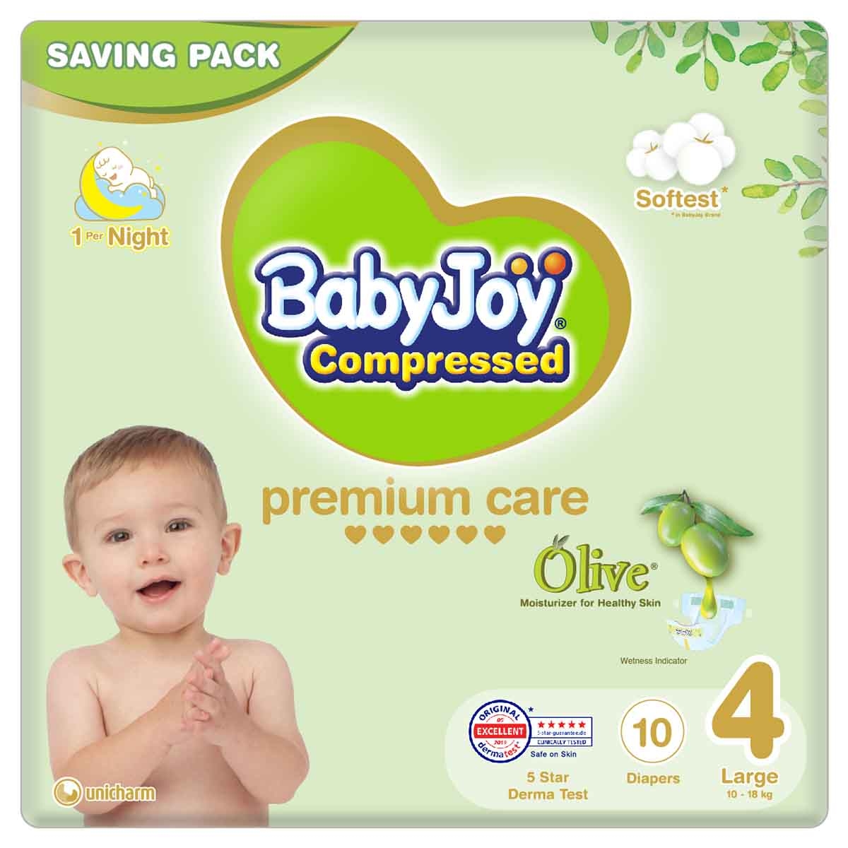 BabyJoy 10-Piece Size 4 Large 10-18 kg Olive Tape Diapers
