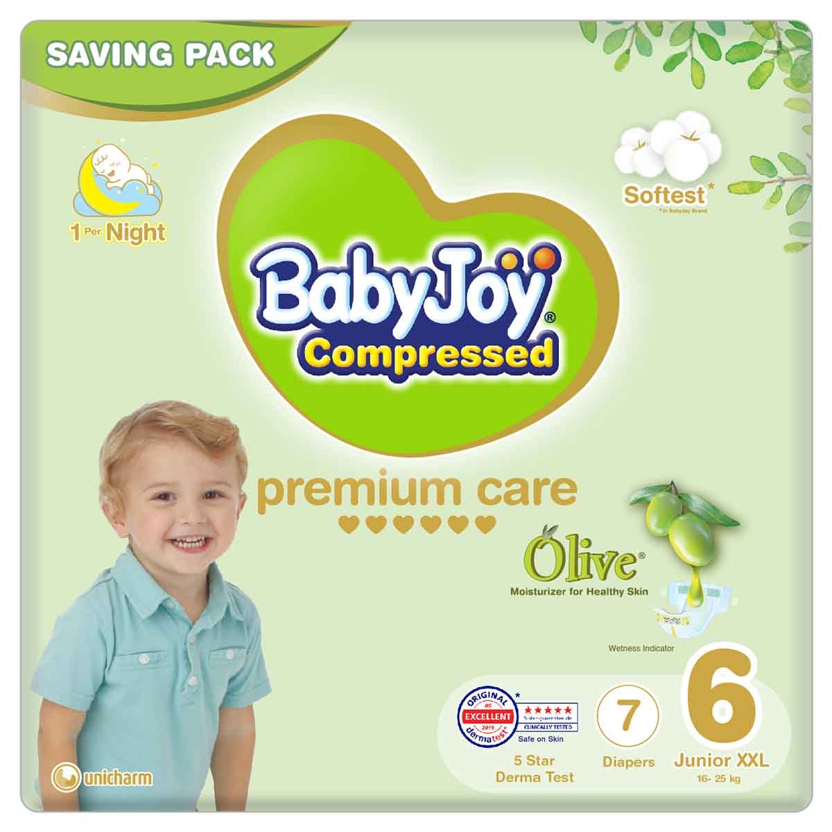 BabyJoy 7-Piece Size 6 Junior XXL 16-25 kg Olive Tape Diapers