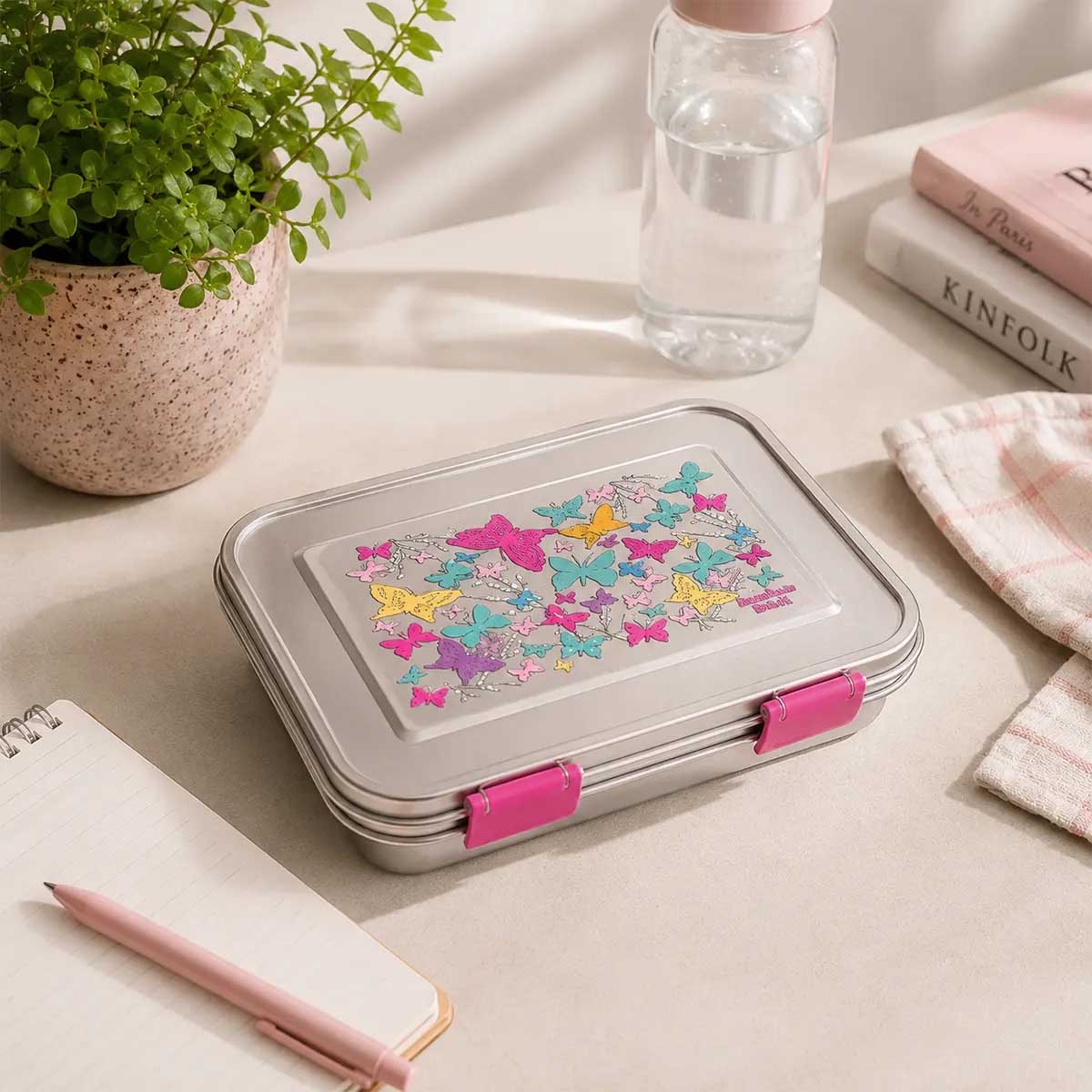 Bamboo Bark 1030ml Butterfly Stainless Steel Bento Lunch Box