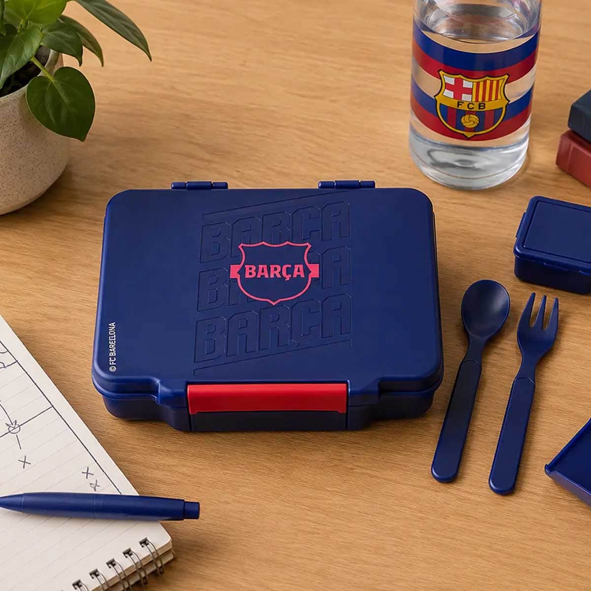Bamboo Bark 1300ml FC Barcelona 5-Compartment Bento Lunch Box with Cutlery