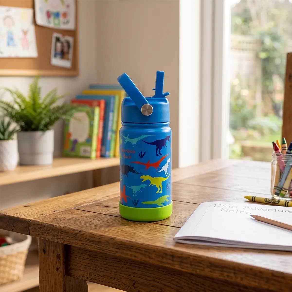 Bamboo Bark 350ml Blue Dino Insulated Stainless Steel Water Bottle