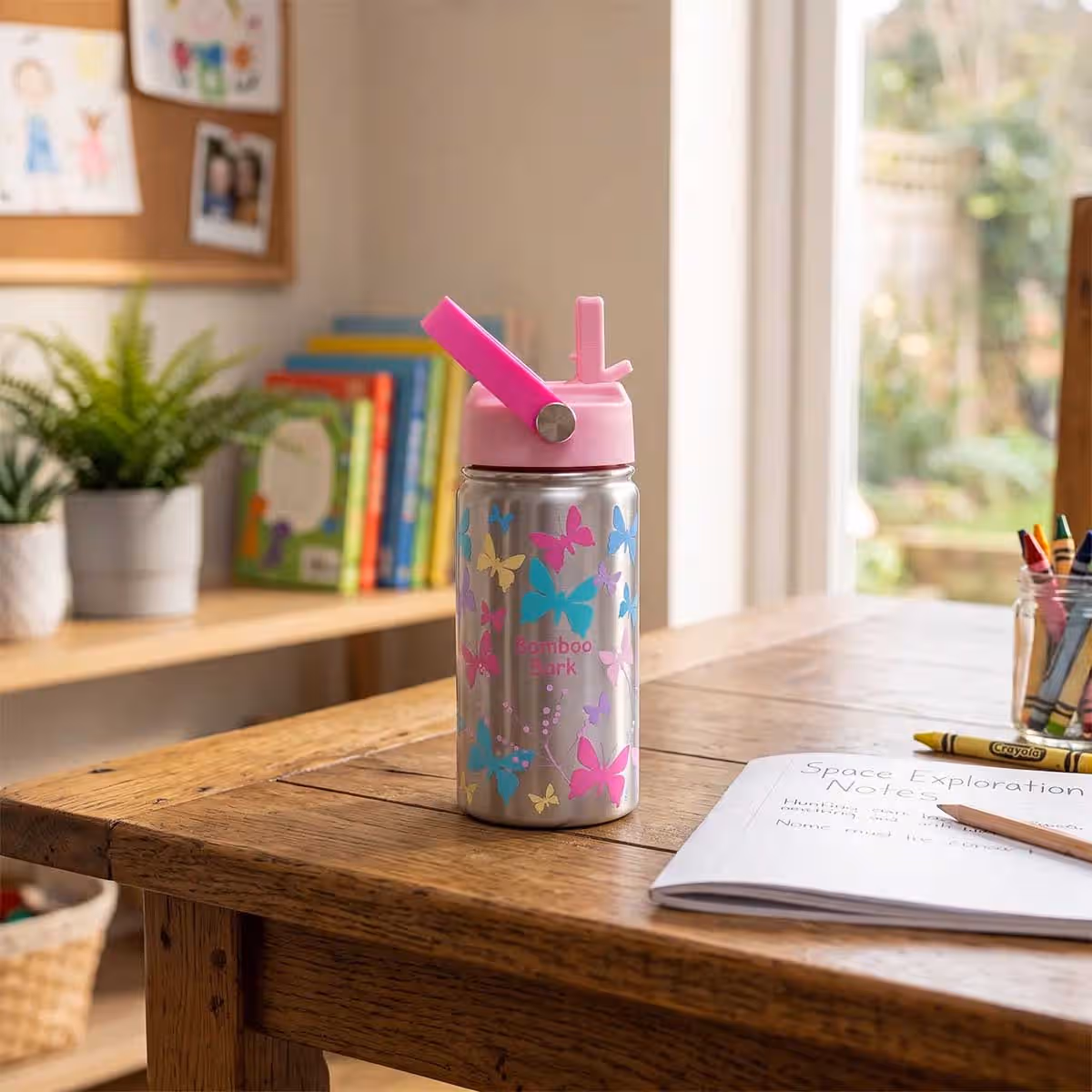 Bamboo Bark 400ml Butterfly Insulated Stainless Steel Water Bottle