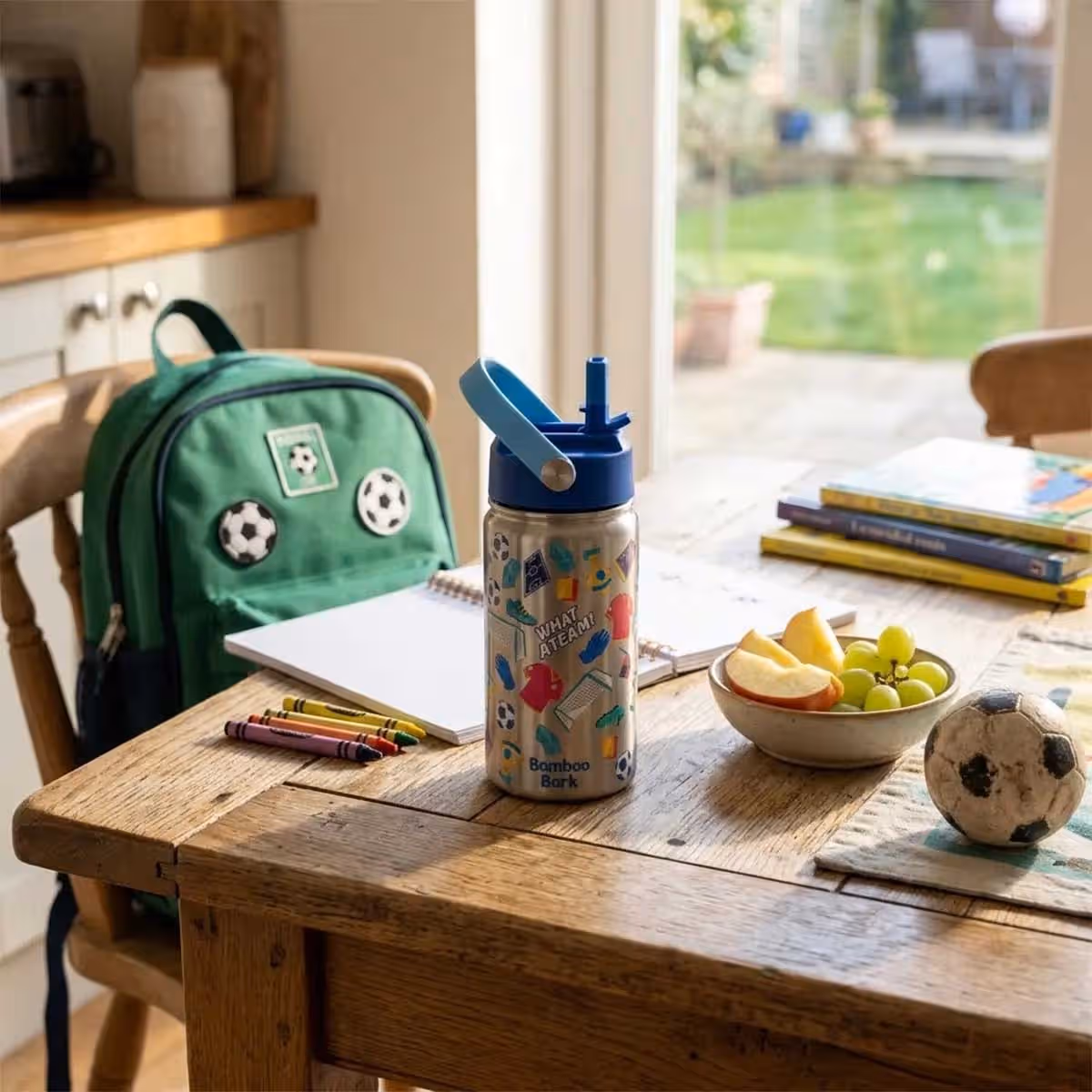 Bamboo Bark 400ml Soccer Insulated Stainless Steel Water Bottle