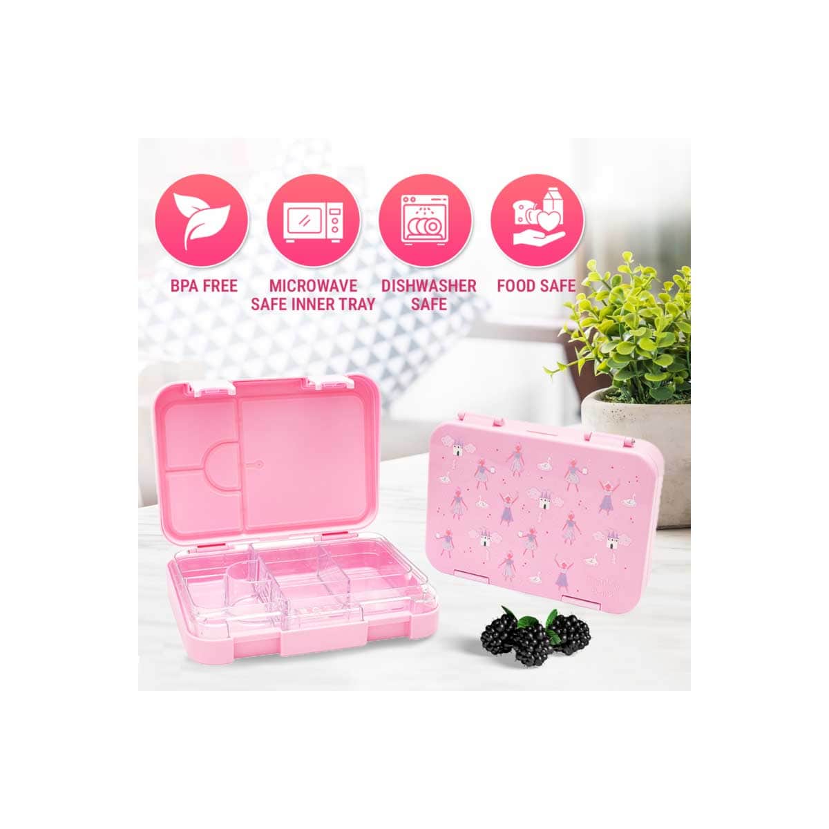 Bamboo Bark 760ml Pink Tritan Bento Lunch Box