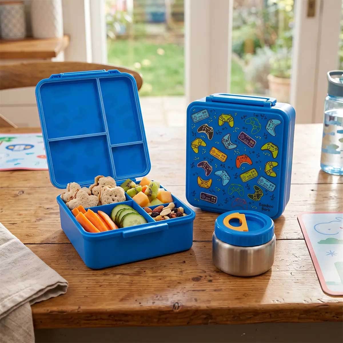 Bamboo Bark Blue Large Bento Lunch Box with Food Jar