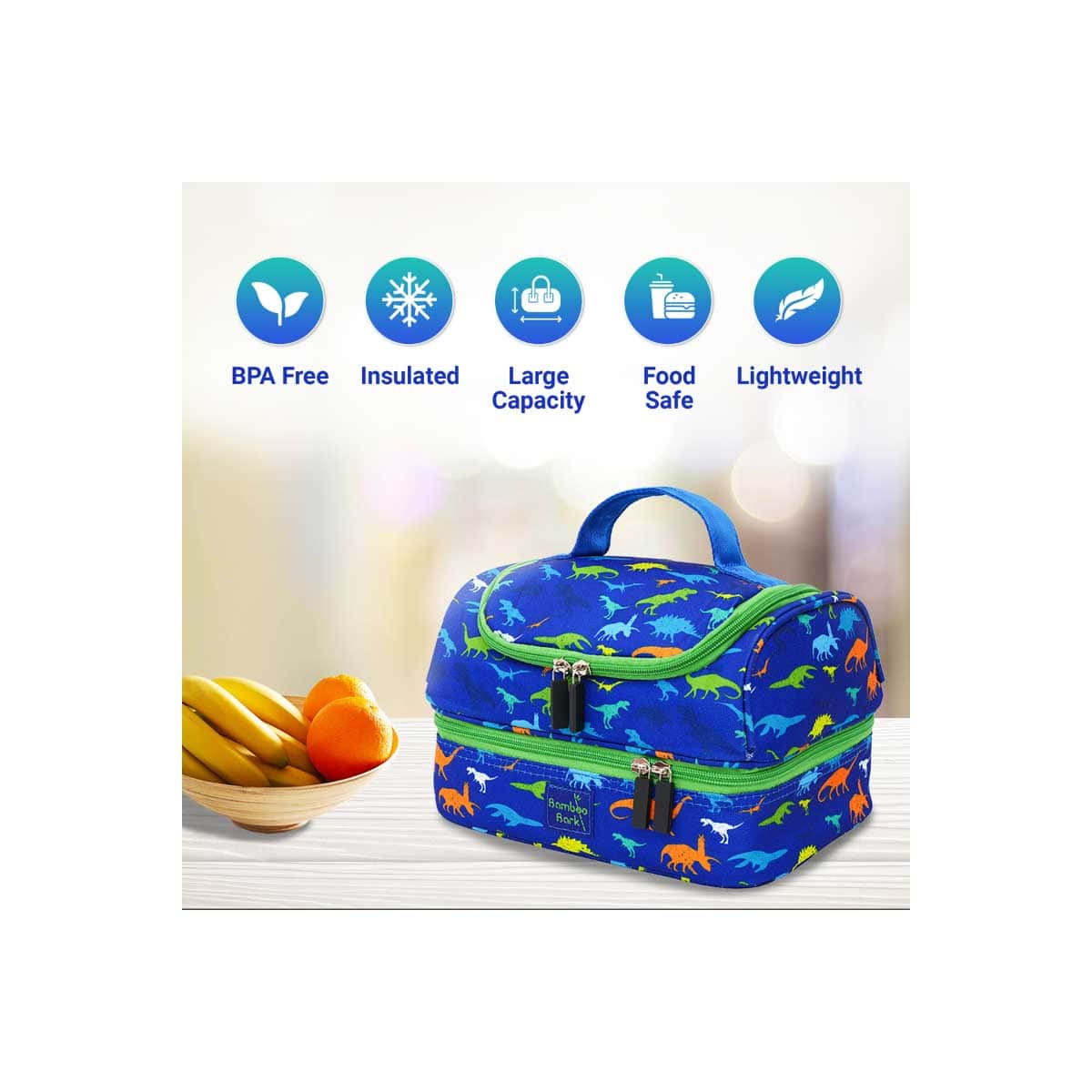 Bamboo Bark Double Layer Insulated Lunch Bag