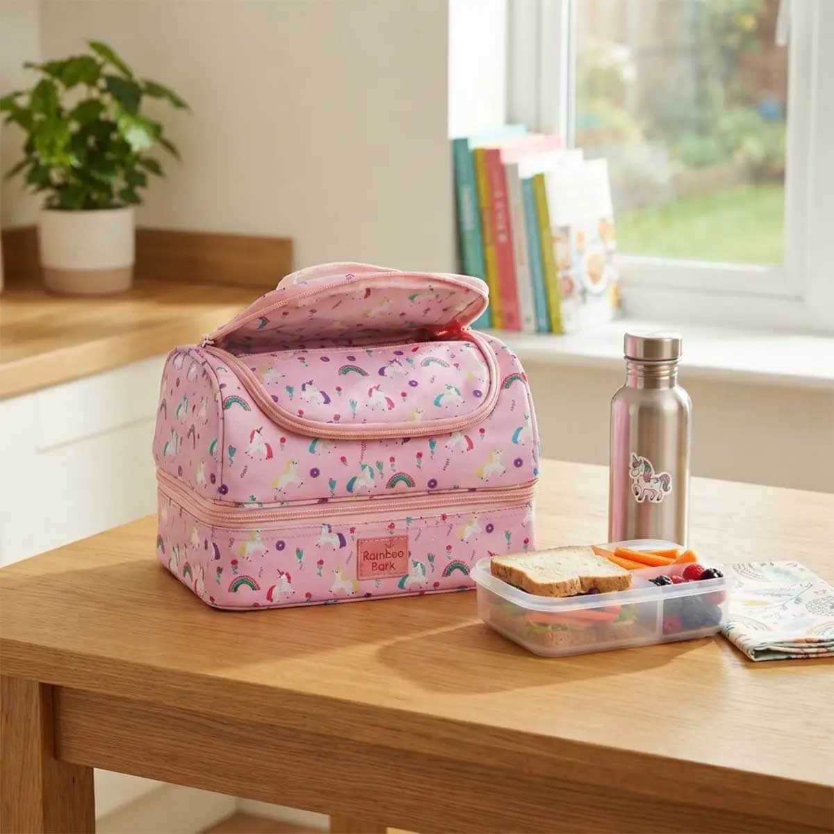 Bamboo Bark Pink Double Layer Insulated Lunch Bag