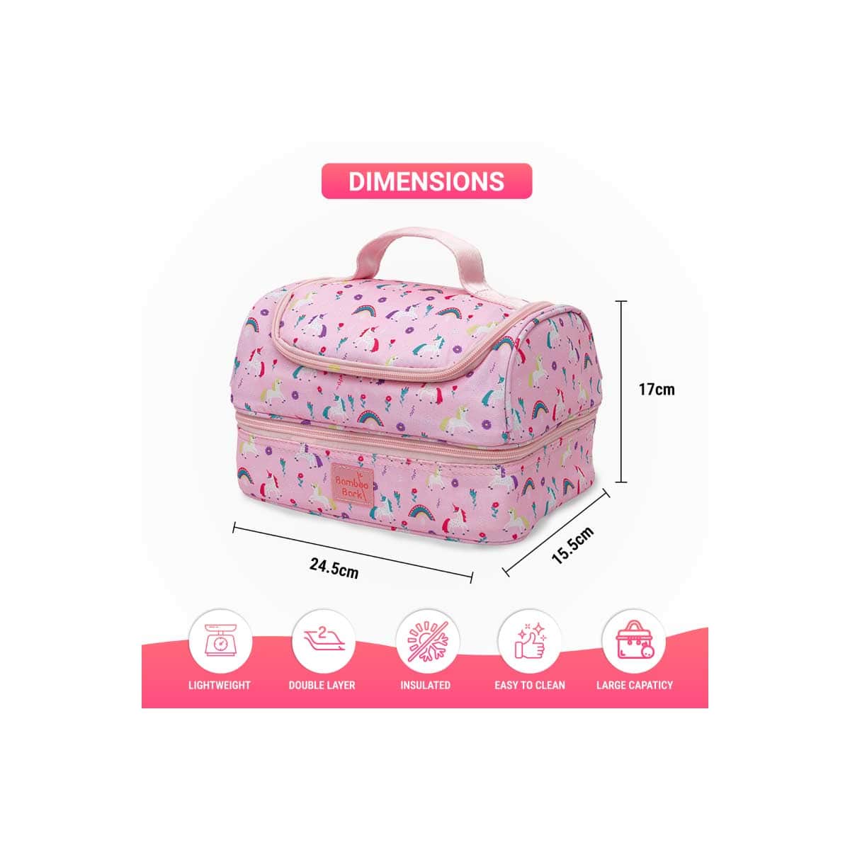 Bamboo Bark Pink Double Layer Insulated Lunch Bag