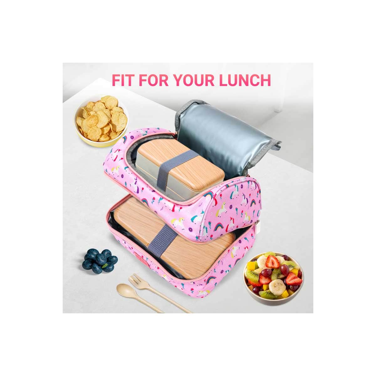 Bamboo Bark Pink Double Layer Insulated Lunch Bag