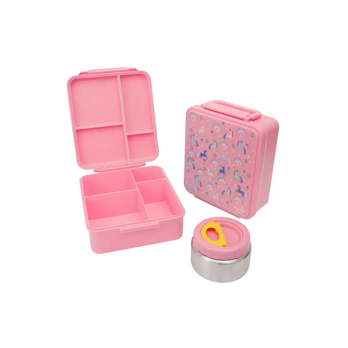 بامبو بارك علبة غداء بنتو كبيرة بتصميم يونيكورن وردي مع برطمان طعام