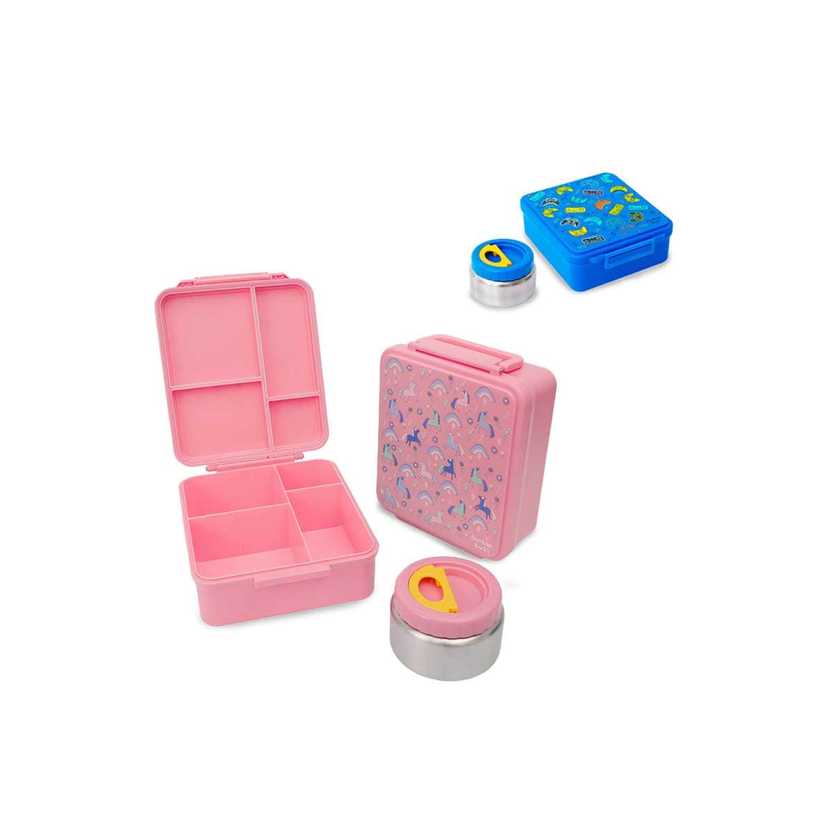 Bamboo Bark Pink Unicorn Large Bento Lunch Box with Food Jar