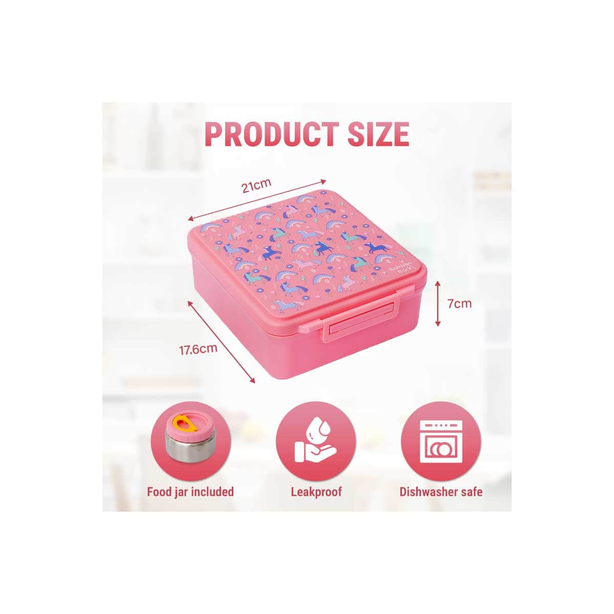 Bamboo Bark Pink Unicorn Large Bento Lunch Box with Food Jar