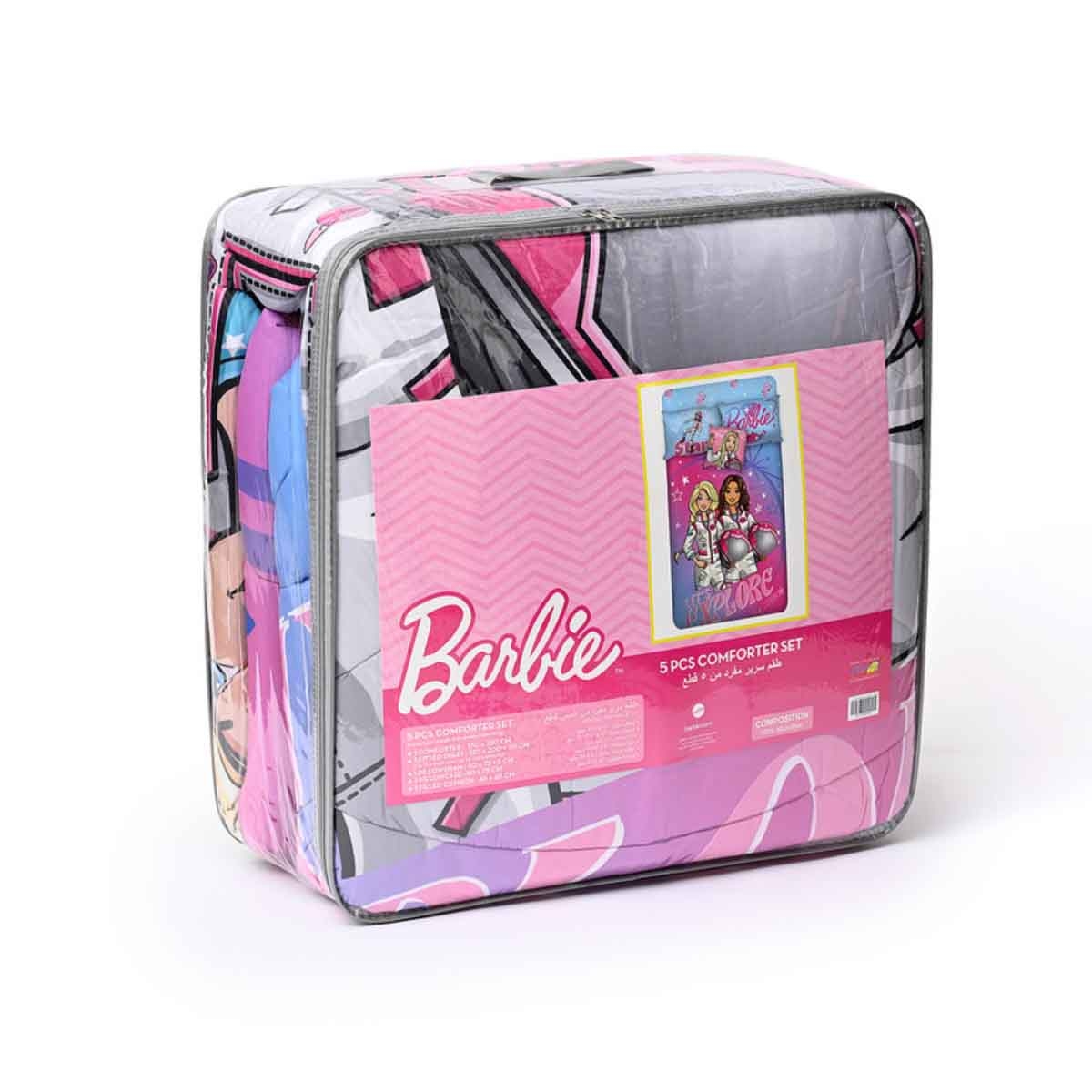 باربي طقم لحاف مكون من 5 قطع من ألياف دقيقة مفرشة مع غلاف بوليستر