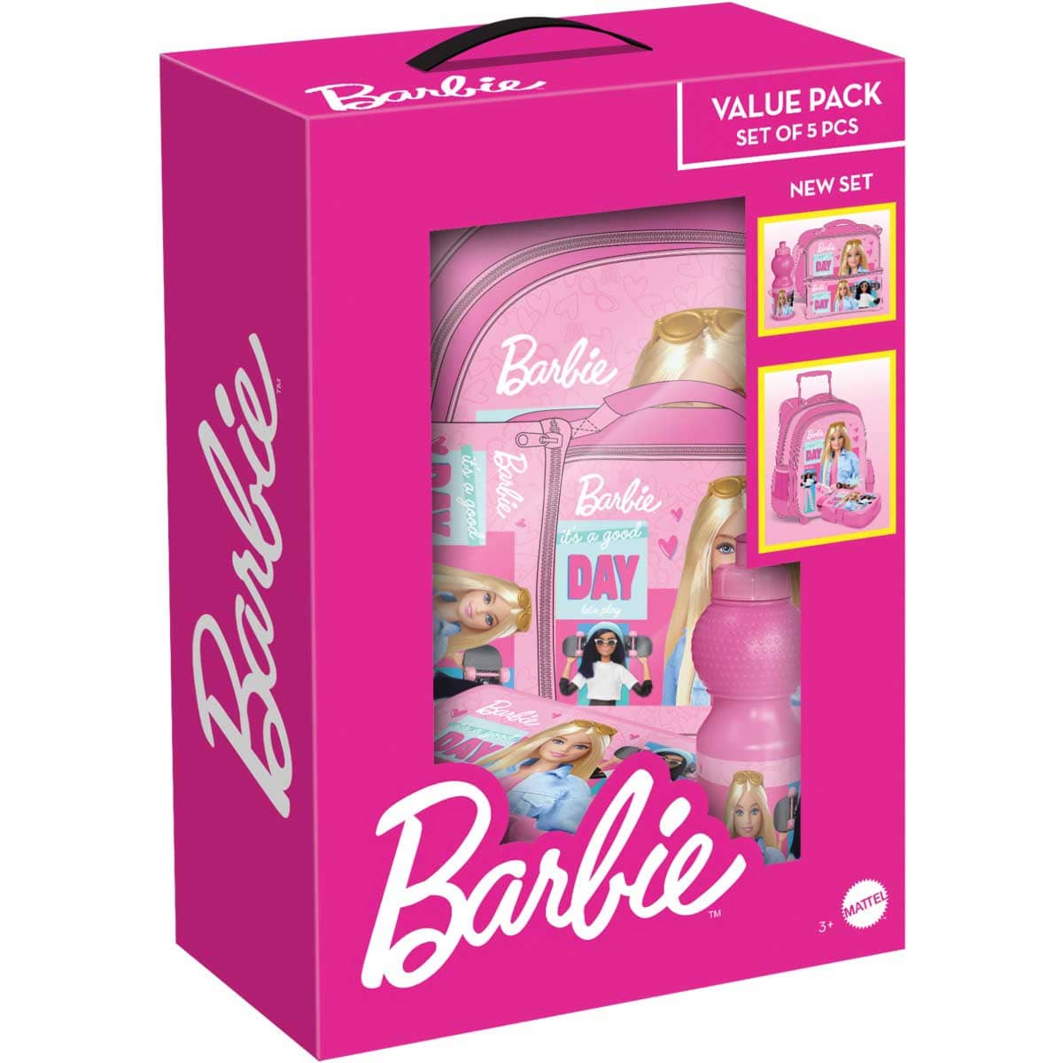 Mattle 5-Piece Barbie 16" Trolley Bag Value Pack Set Girls, 3-4 Years