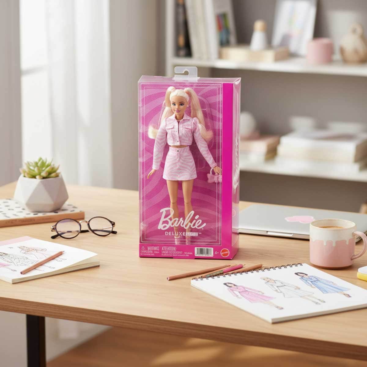 Barbie Blonde Deluxe Fashionistas Pink Denim Jacket Doll Girls, 3-4 Years