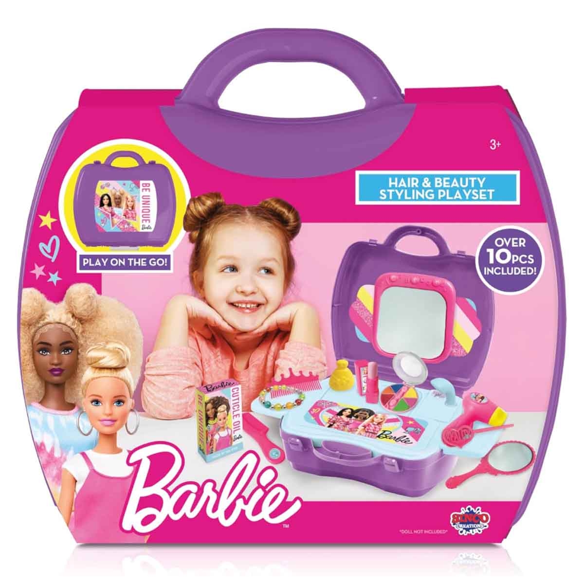 باربي مجموعة حقيبة سفر لتصفيف الشعر والجمال للبنات، 3-4 سنوات