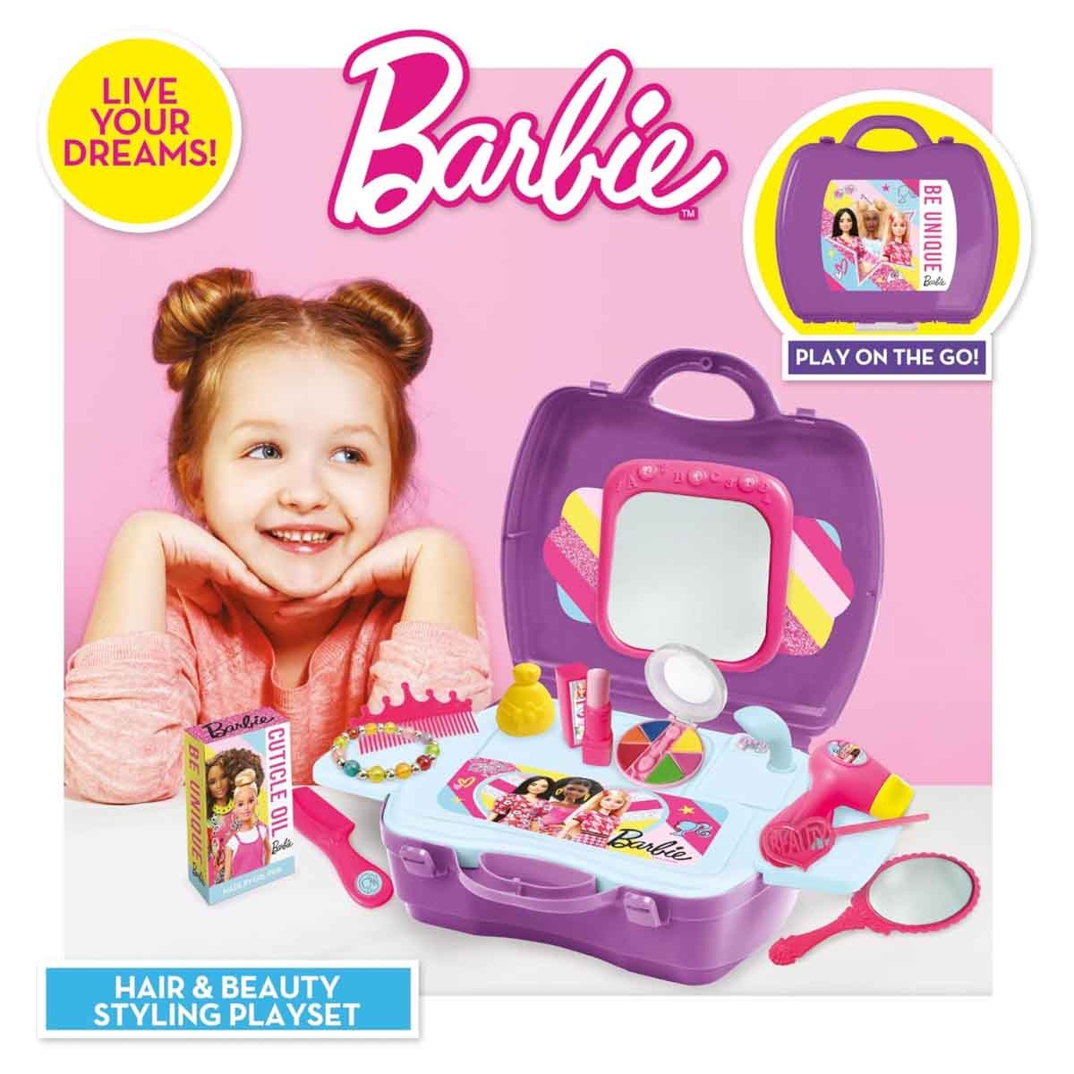 Barbie Hair & Beauty Styling Station Travel Case Playset Girls, 3-4 Years