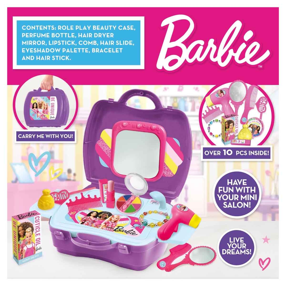 Barbie Hair & Beauty Styling Station Travel Case Playset Girls, 3-4 Years
