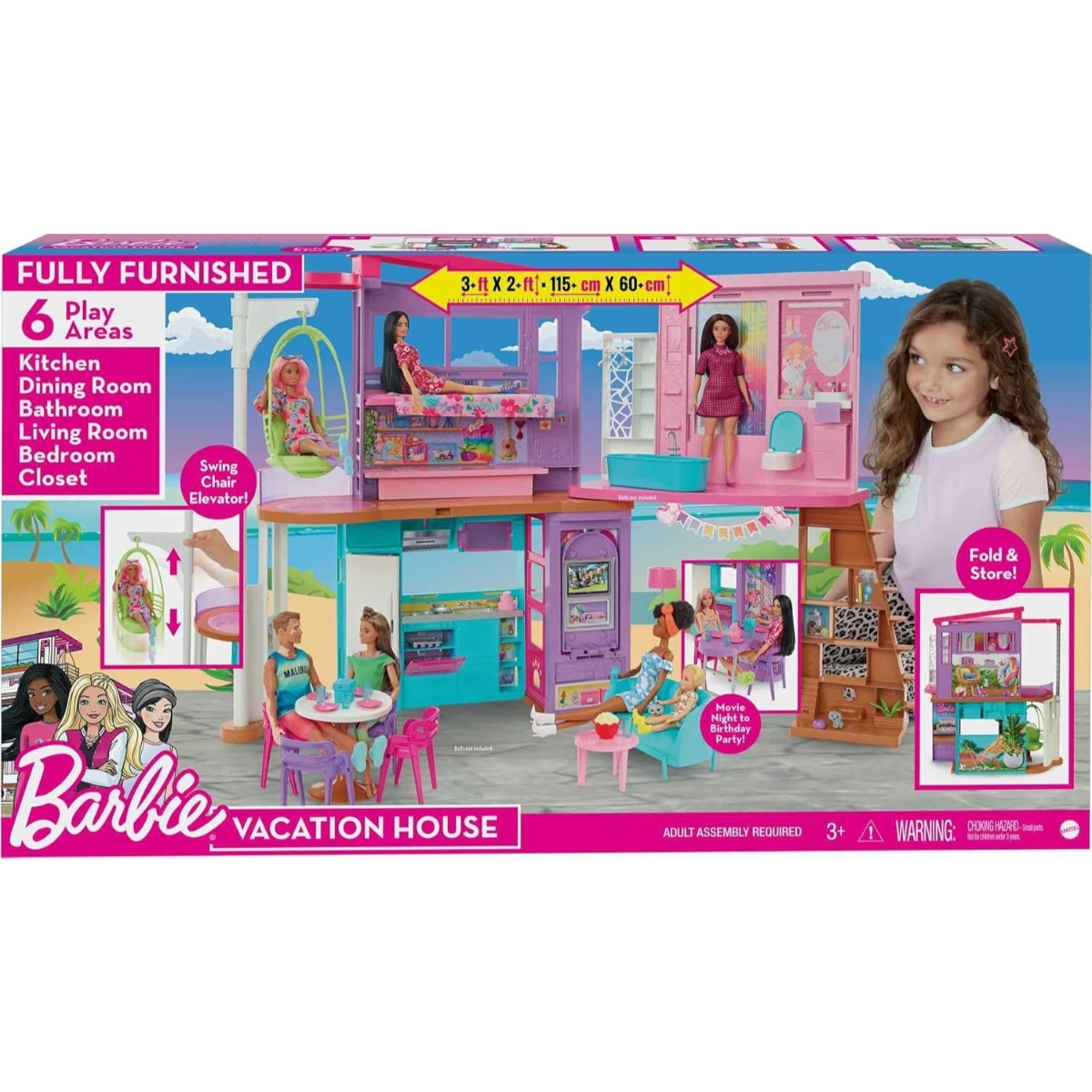 Barbie Malibu Doll House Playset Girls, 3-4 Years