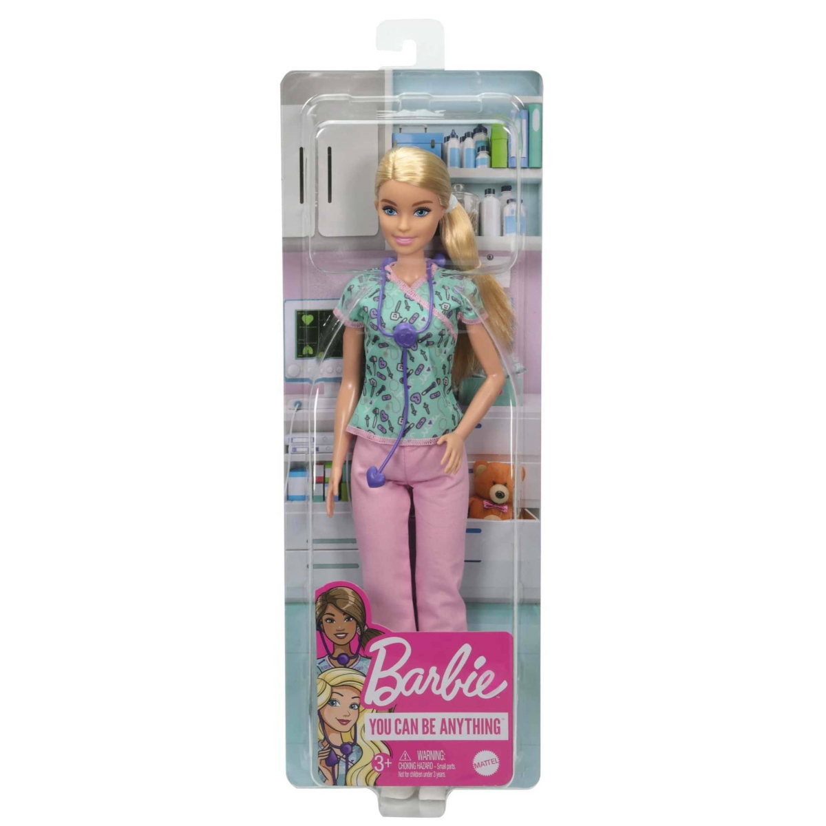 Barbie Nurse Dressed in Medical Scrubs Fashion Doll Girls, 3-4 Years