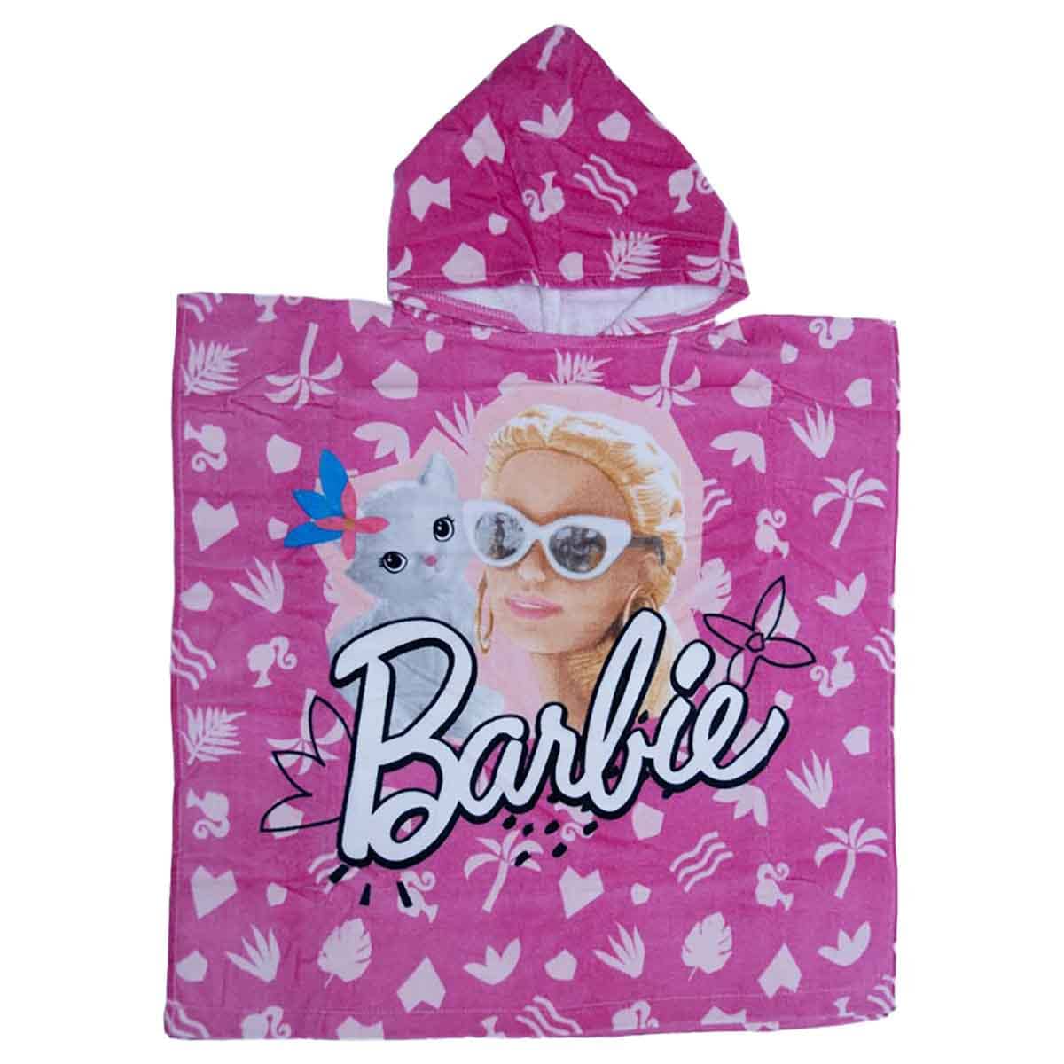 Barbie Pink Soft & Absorbent Hooded Poncho Kids Towel Girls, 3-4 Years