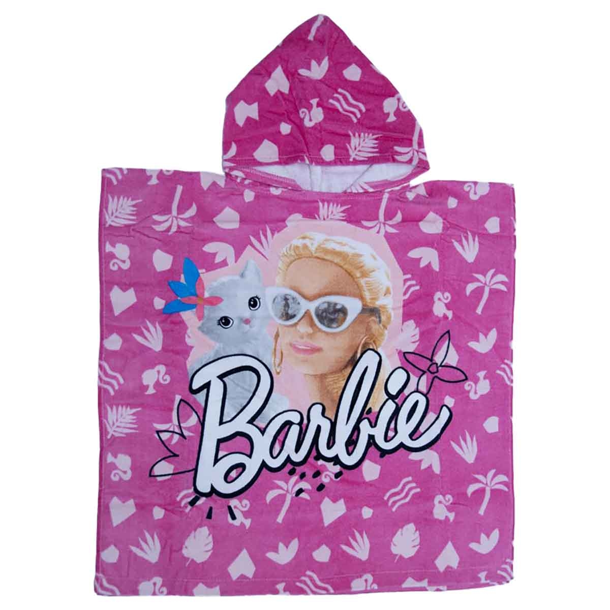 باربي منشفة أطفال بقلنسوة ناعمة وماصة باللون الوردي للبنات من عمر 3-4 سنوات
