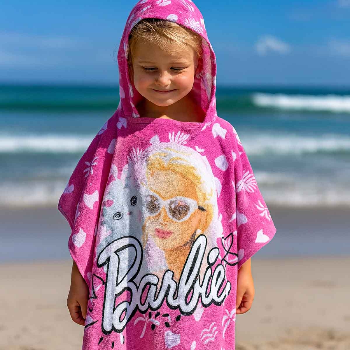 Barbie Pink Soft & Absorbent Hooded Poncho Kids Towel Girls, 3-4 Years