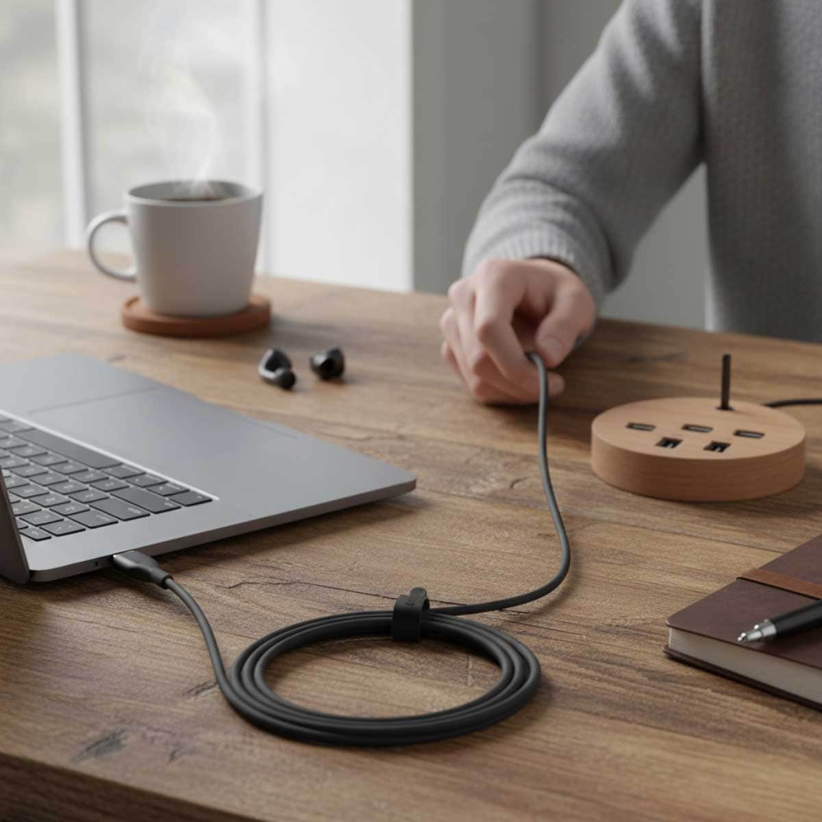 بيسوس أسود كابل USB-A إلى USB-C بقدرة 100 واط بطول 1.2 متر من سلسلة بودنغ