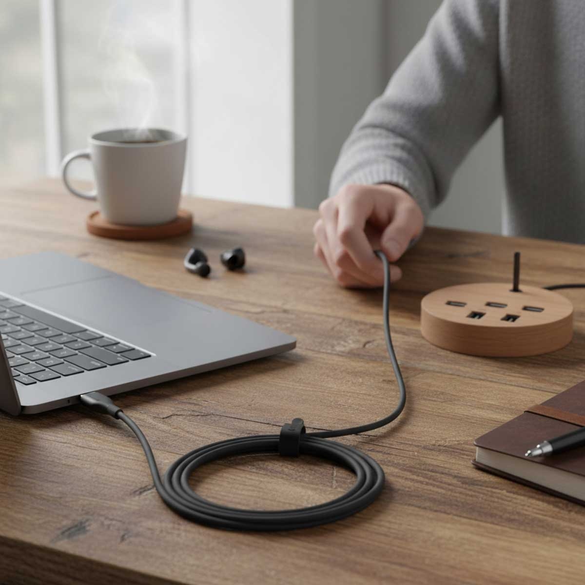 بيسوس أسود كابل USB-A إلى USB-C بقدرة 100 واط بطول 1.2 متر من سلسلة بودنغ