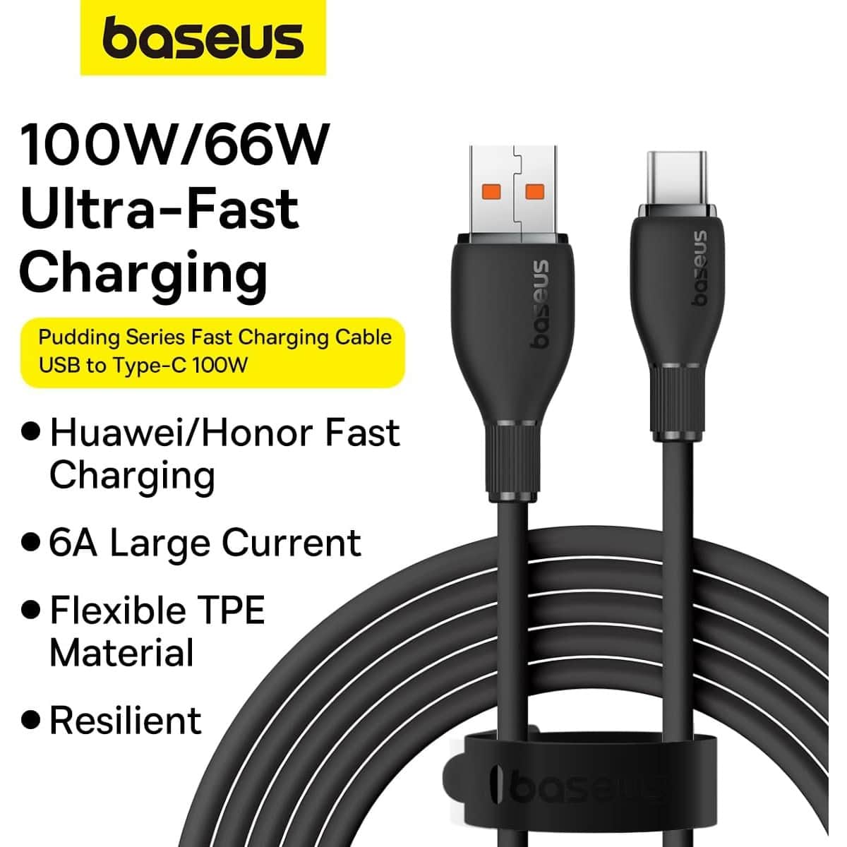 بيسوس أسود كابل USB-A إلى USB-C بقدرة 100 واط بطول 1.2 متر من سلسلة بودنغ