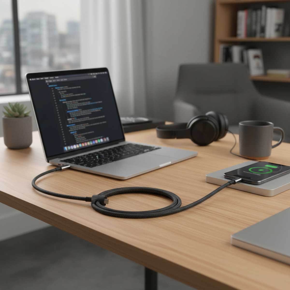 بيسوس أسود كابل مغناطيسي USB-C إلى USB-C بقدرة 100 واط بطول 1 متر من سلسلة تنغستن جولد