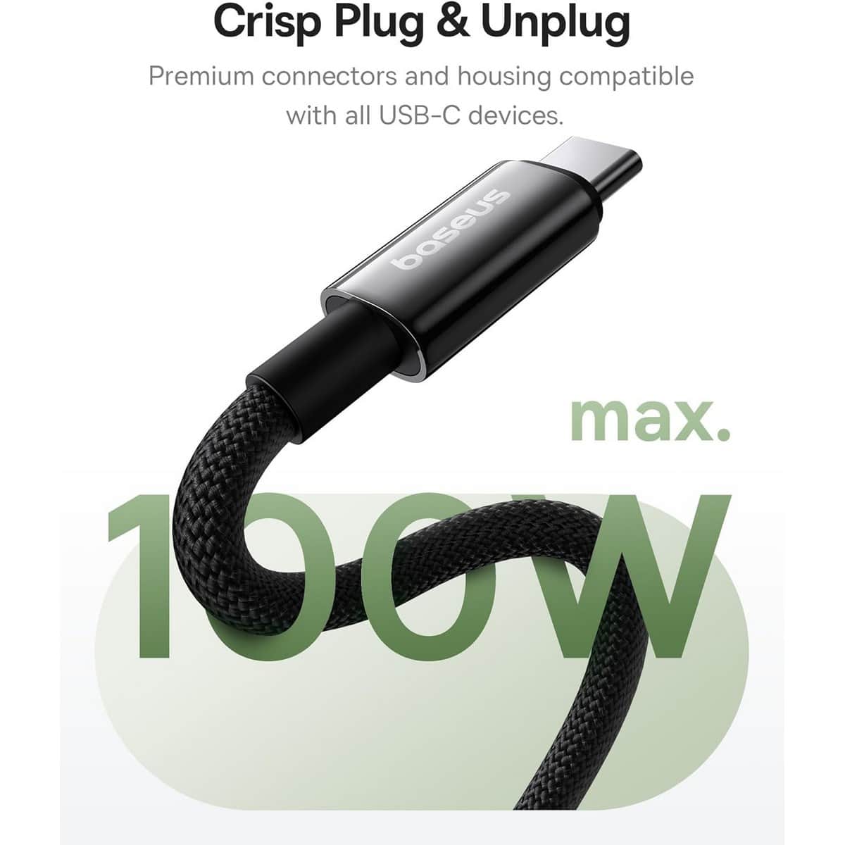 بيسوس أسود كابل مغناطيسي USB-C إلى USB-C بقدرة 100 واط بطول 1 متر من سلسلة تنغستن جولد