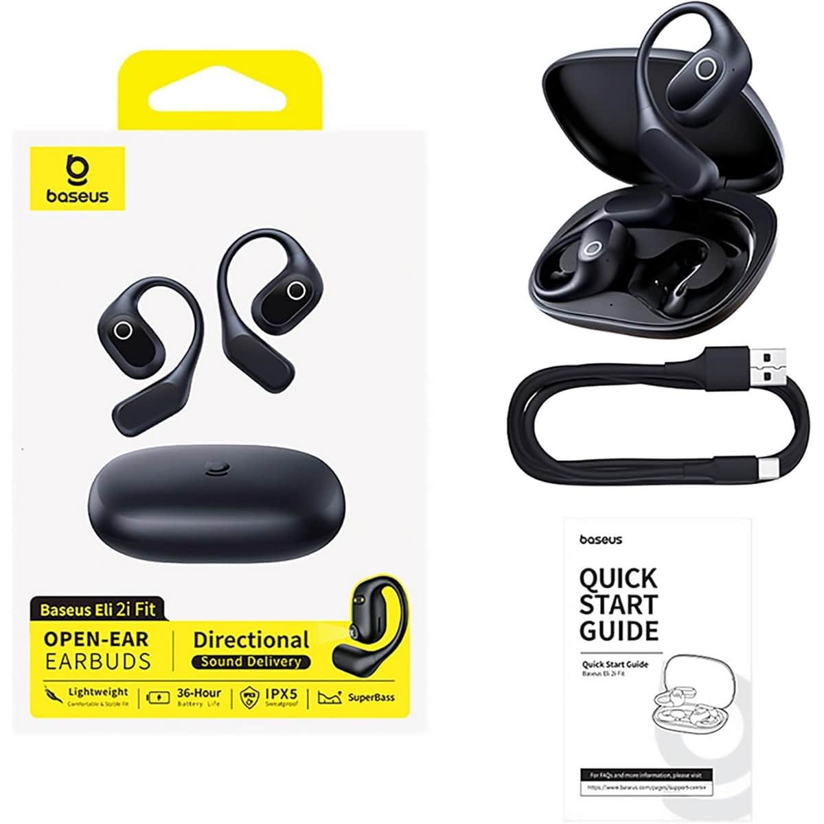 Baseus Black Eli 2i Fit Open Wireless Earbuds