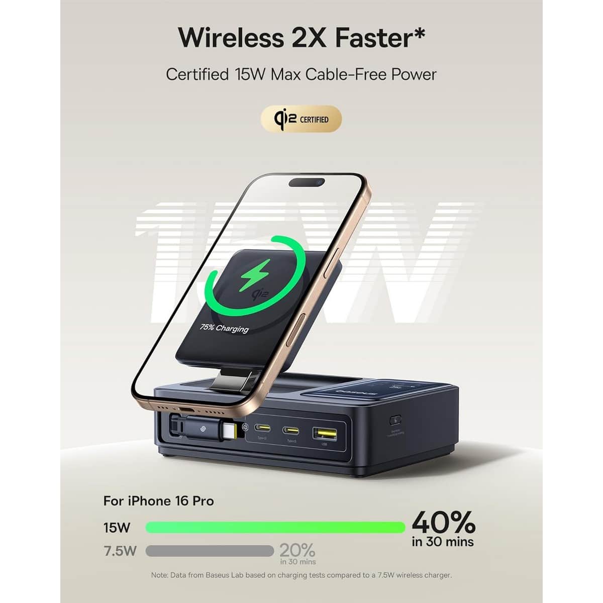 Baseus Black Nomos Qi2 140W 5-in-1 Wireless Charging Station & Retractable Cable Set