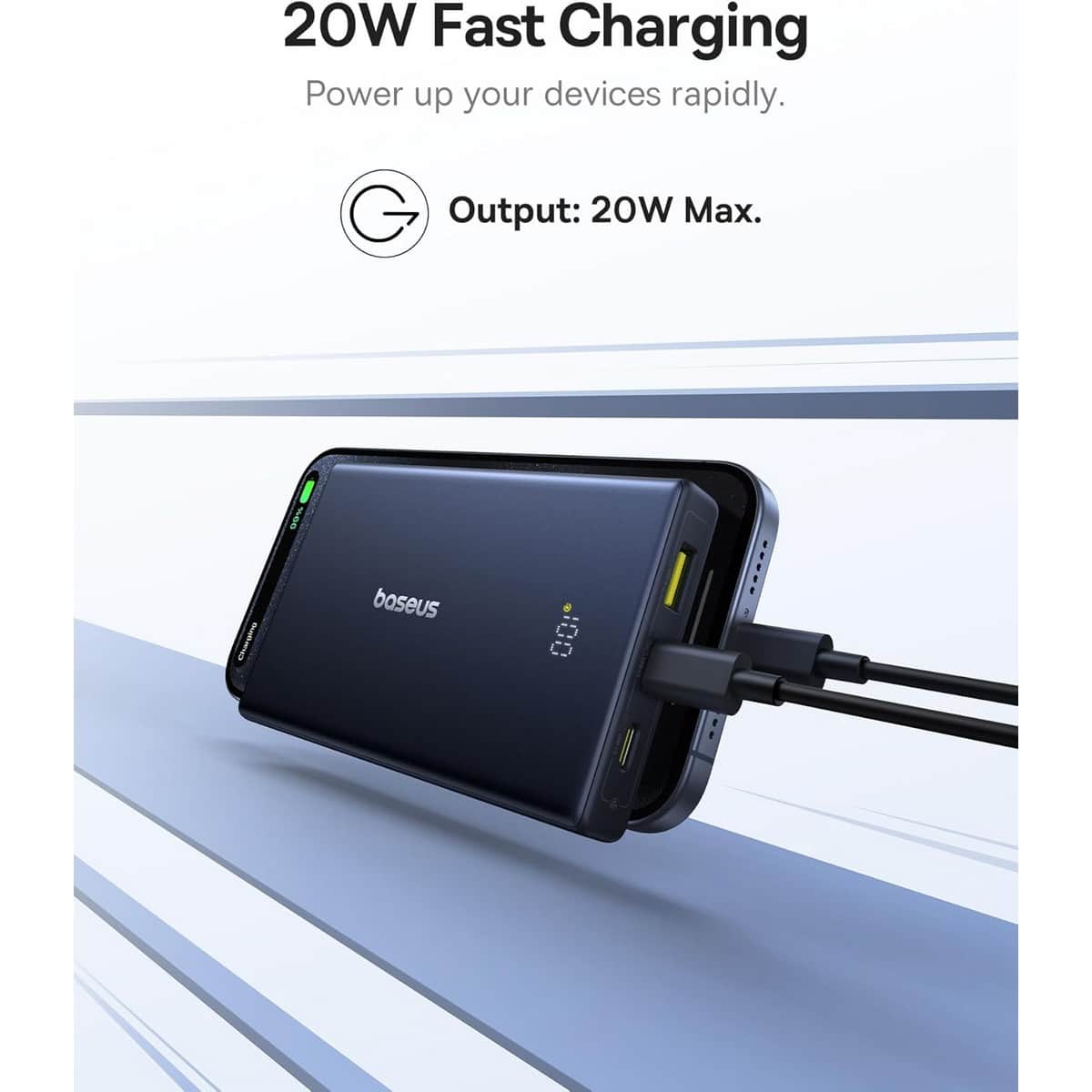 بيسوس أسود بيكو جو شاشة رقمية بنك طاقة 10000mAh بقدرة 20 واط مع طقم كابل