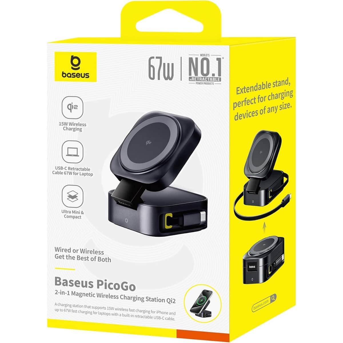 Baseus Black PicoGo Qi2 67W 2-in-1 Magnetic Wireless Charging Station & Cable Set