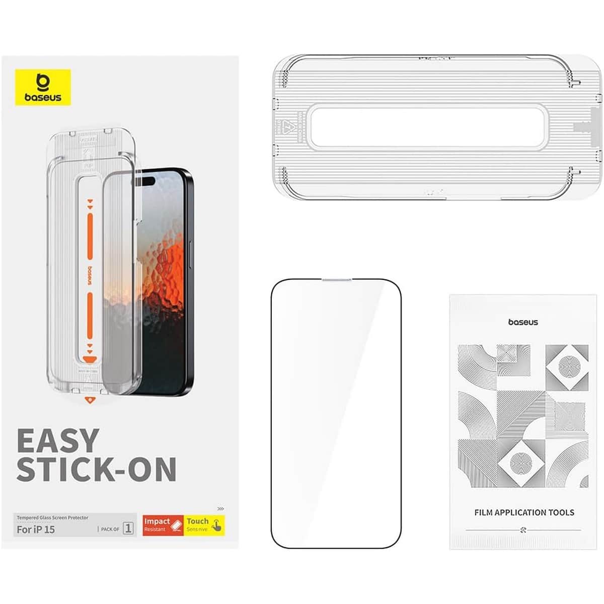 Baseus Clear Sapphire Series HD Tempered Glass Screen Protector with Dust Filter for iPhone 15 & 16