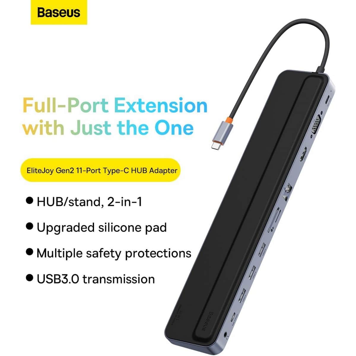 بيسوس رمادي داكن إيليت جوي جين 2 موزع USB-C بـ 11 منفذ