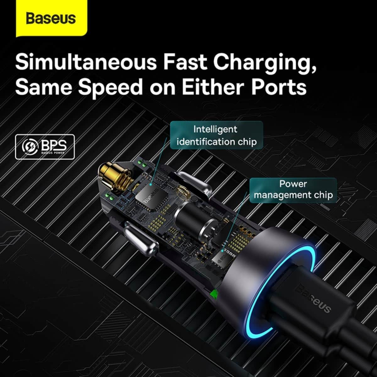 Baseus Dark Grey Golden Contactor Pro 40W 2-Port USB-C Car Charger