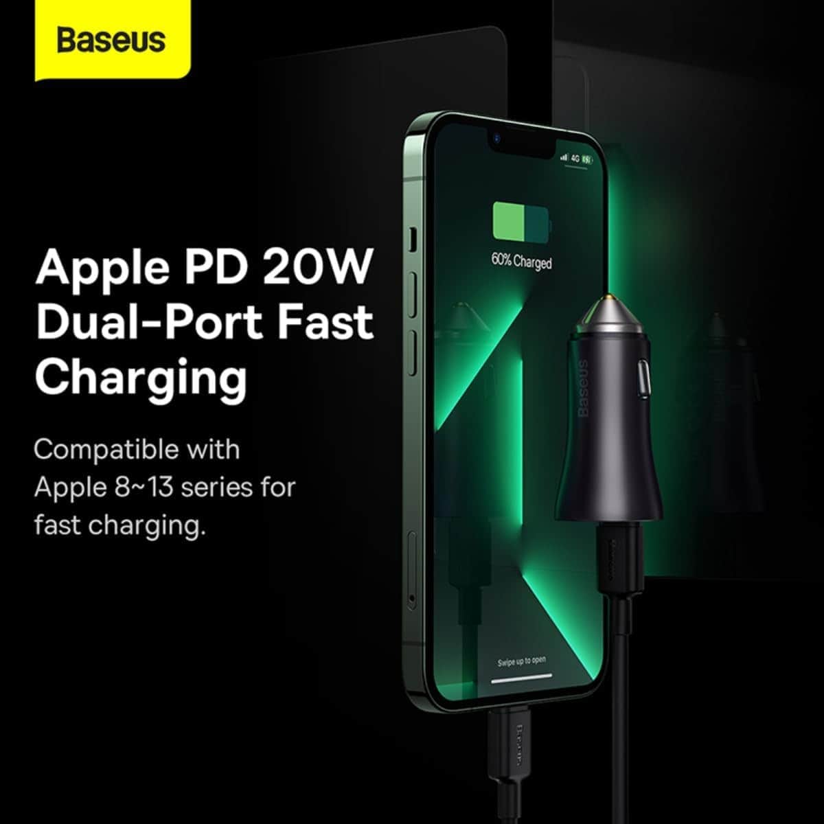 Baseus Dark Grey Golden Contactor Pro 40W 2-Port USB-C Car Charger