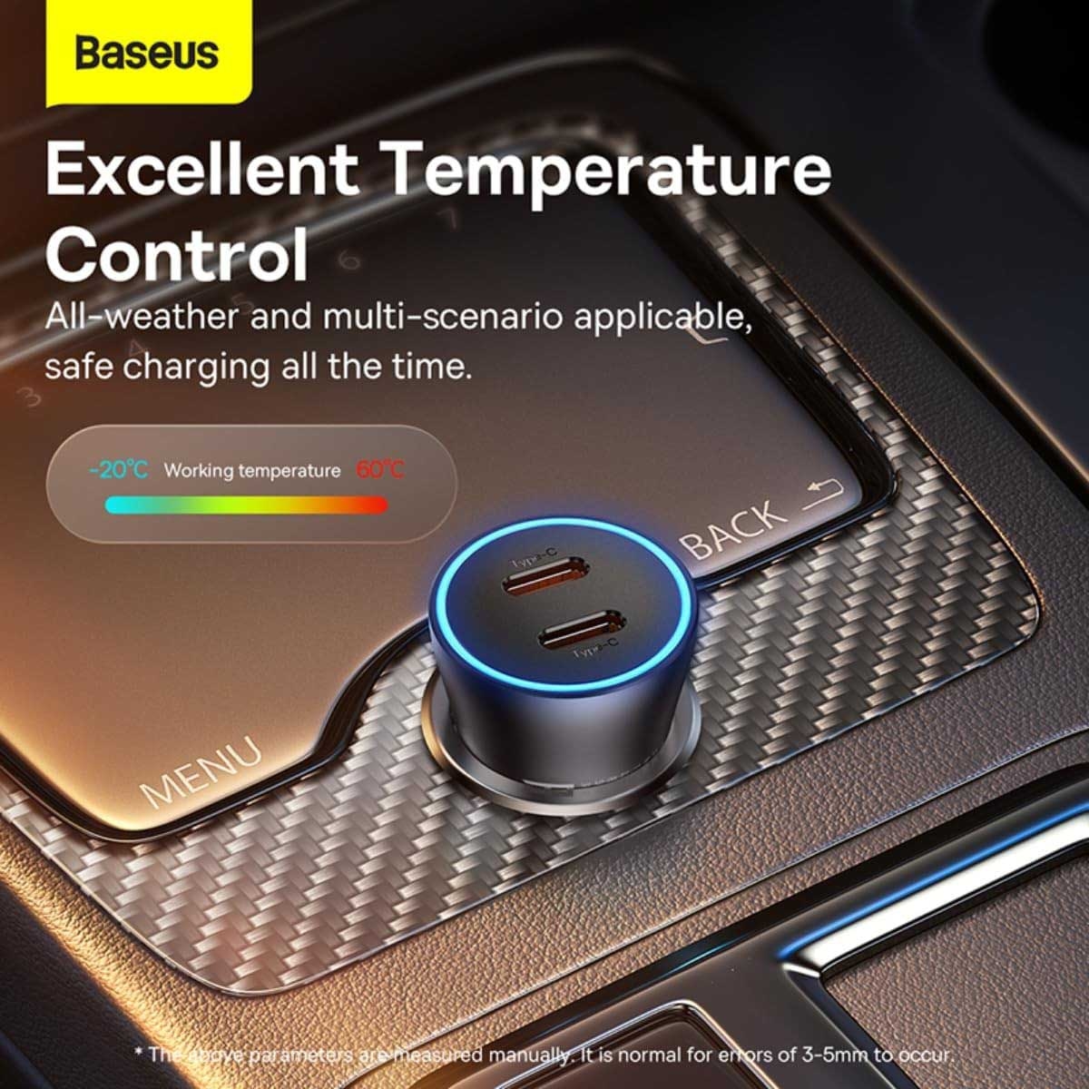 بيسوس رمادي داكن جولدن كونتاكتور برو شاحن سيارة USB-C مزدوج المنافذ بقدرة 40 واط
