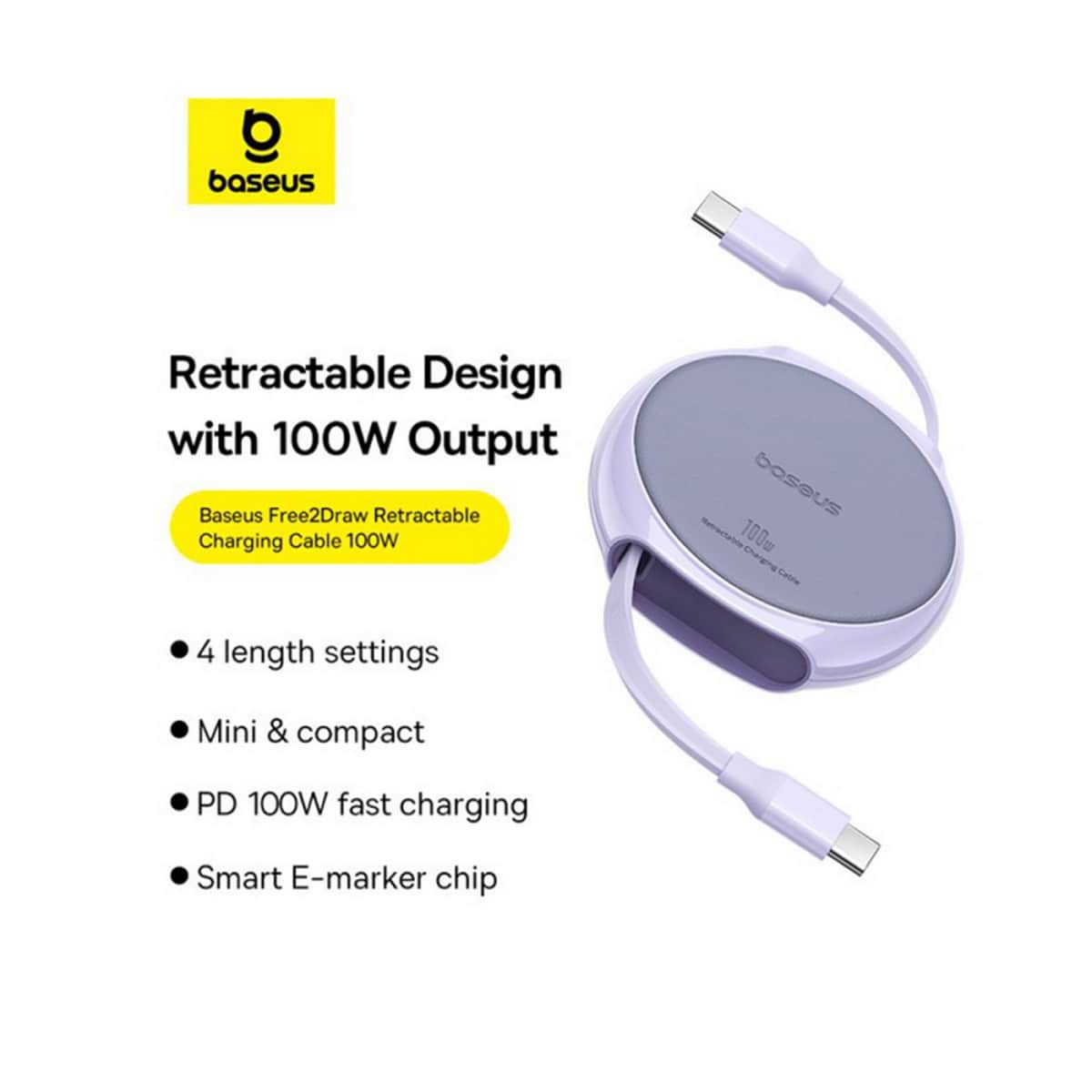 بيسوس كابل Pathfinder Series Free2Draw USB-C إلى USB-C بقدرة 100 واط بطول 1 متر