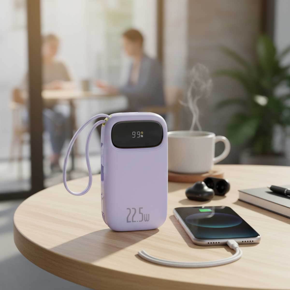 Baseus Purple EnerFill FC31 Digital Display 20000mAh 22.5W Built-In Dual Cables Power Bank