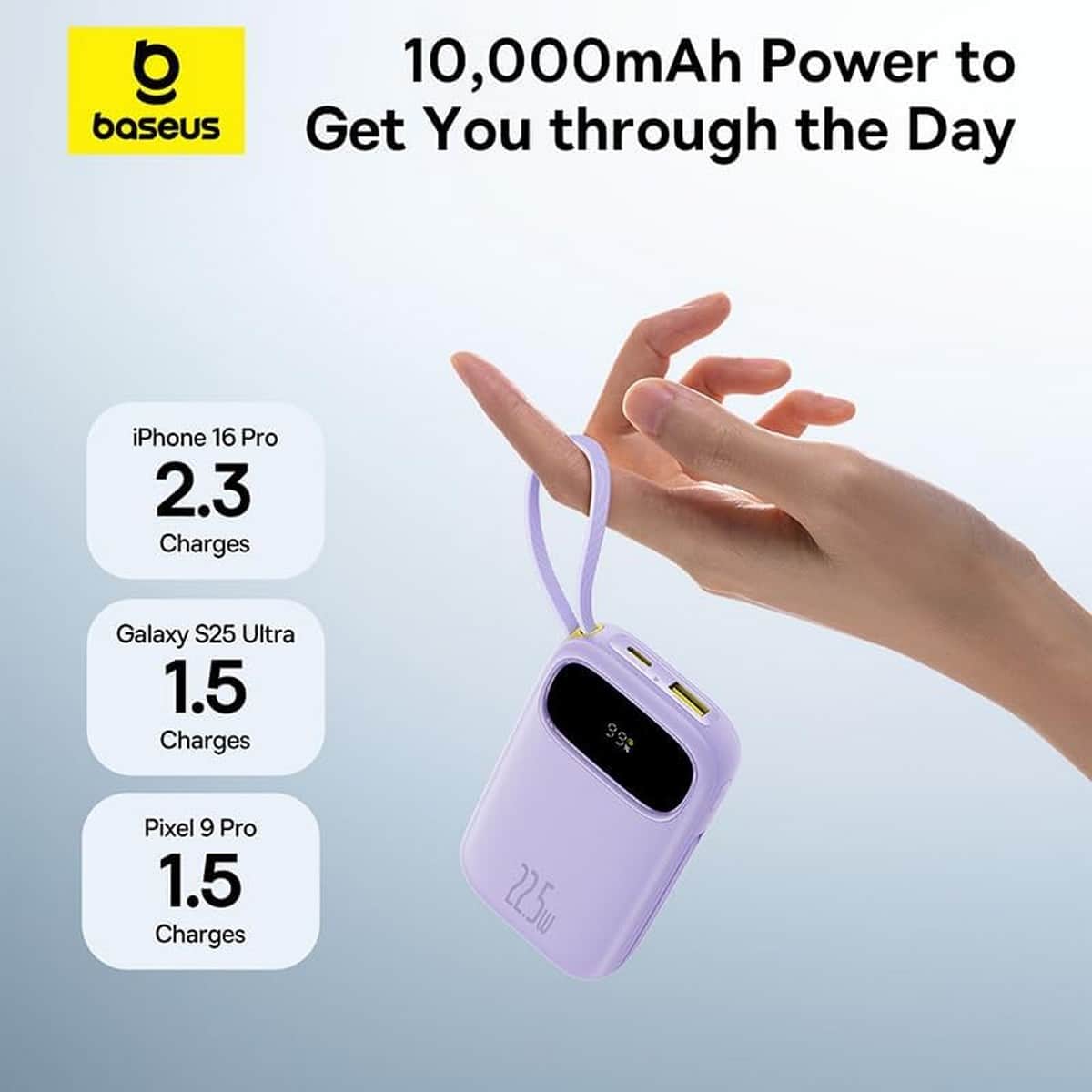 Baseus Purple EnerFill FC31 Digital Display 20000mAh 22.5W Built-In Dual Cables Power Bank