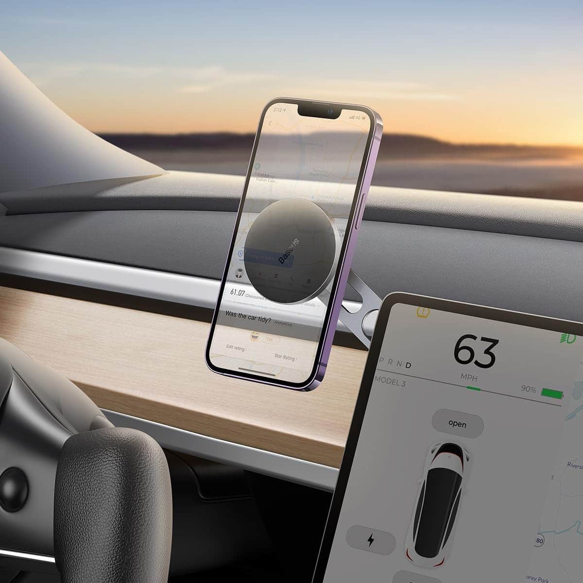 Baseus Silver T-Space Series Folding Metal Magnetic Car Mount