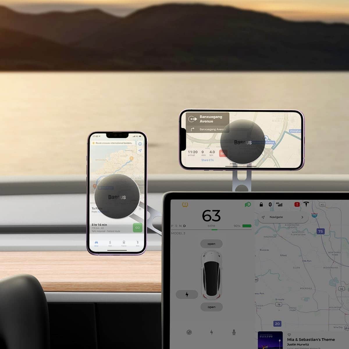 Baseus Silver T-Space Series Folding Metal Magnetic Car Mount