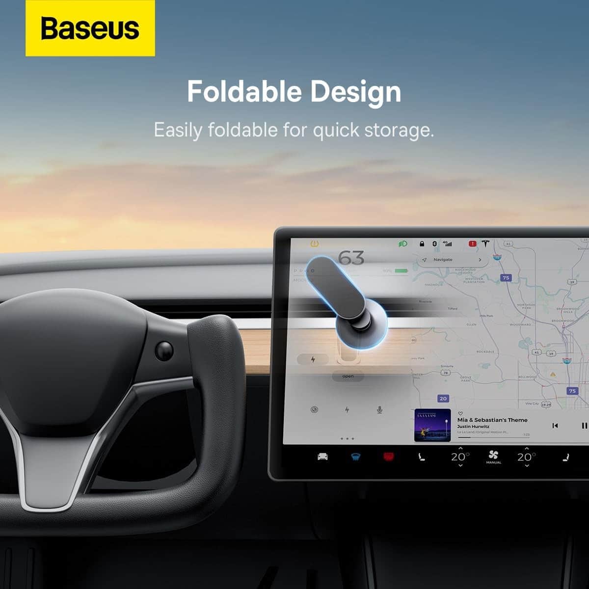 Baseus Silver T-Space Series Folding Metal Magnetic Car Mount