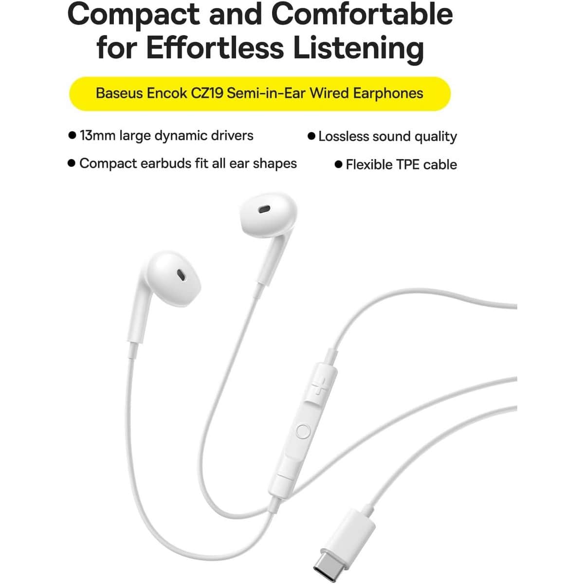Baseus White Encok CZ19 Wired Earphones