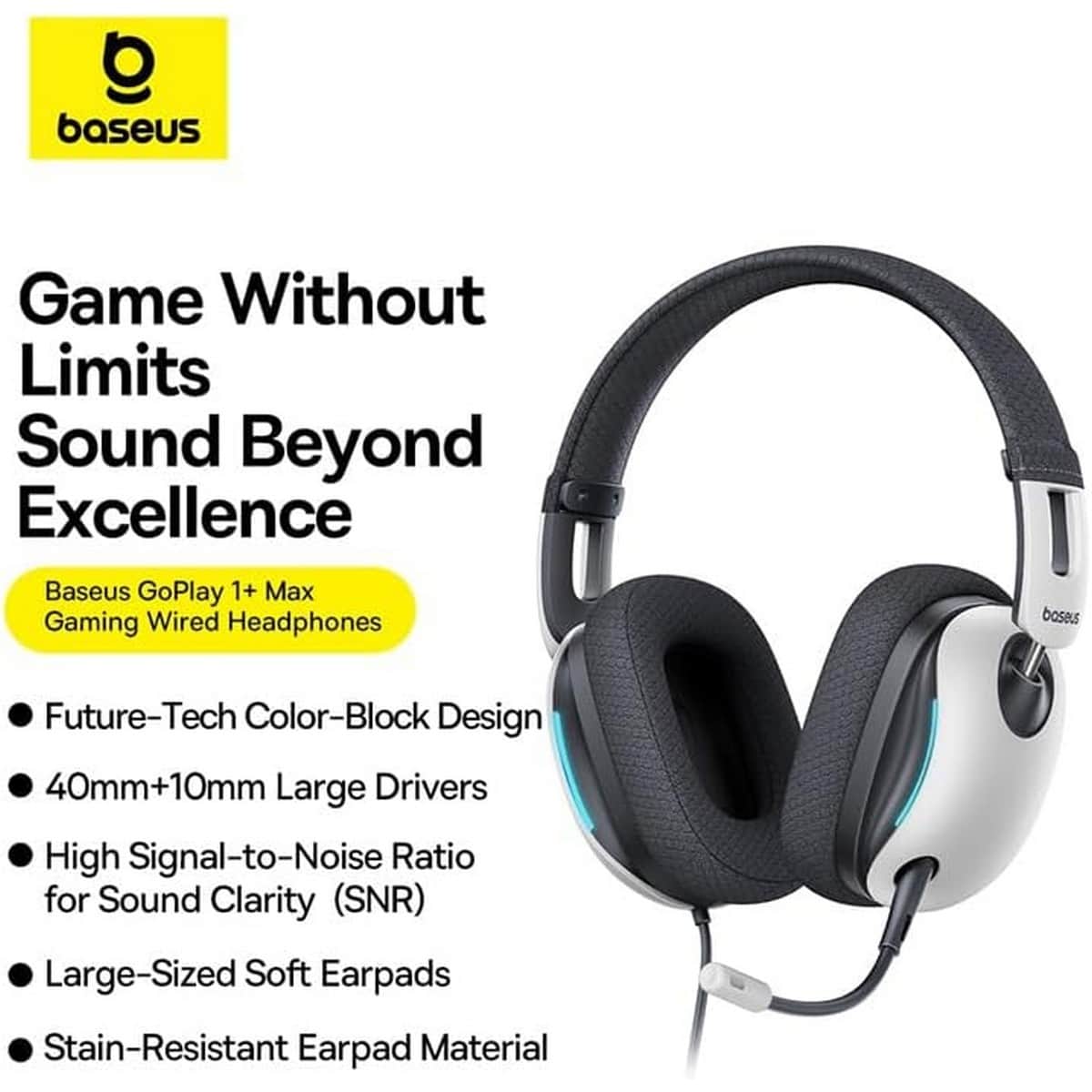 Baseus White GoPlay 1+ Max Wired Gaming Headphones
