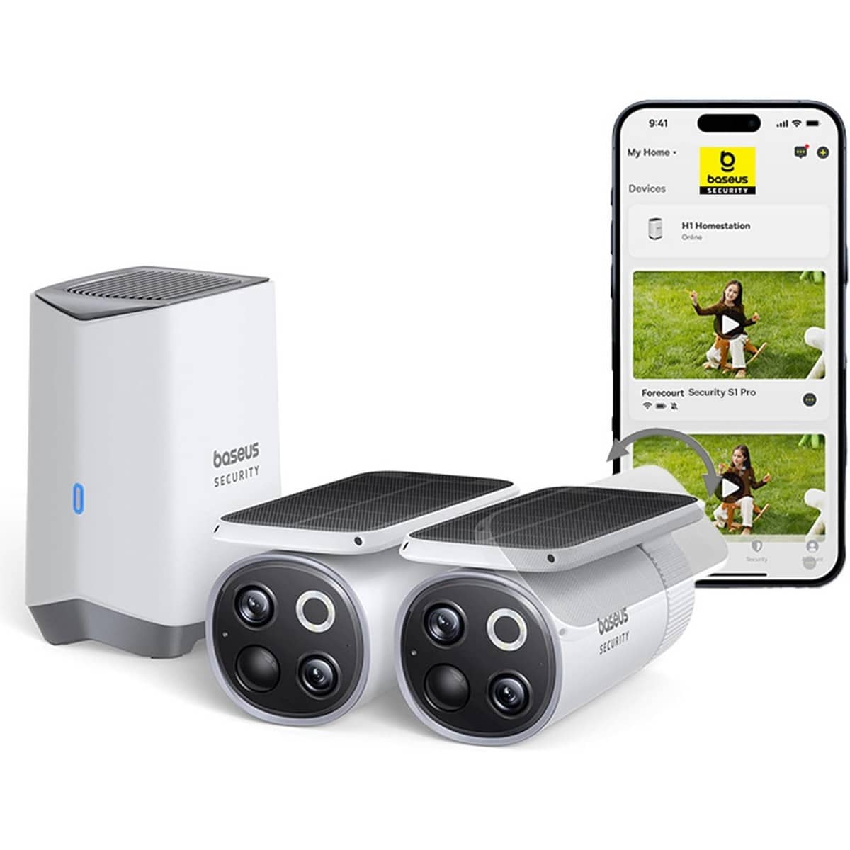 Baseus White S1 Pro 3K 2-Cam Outdoor Security Camera Kit